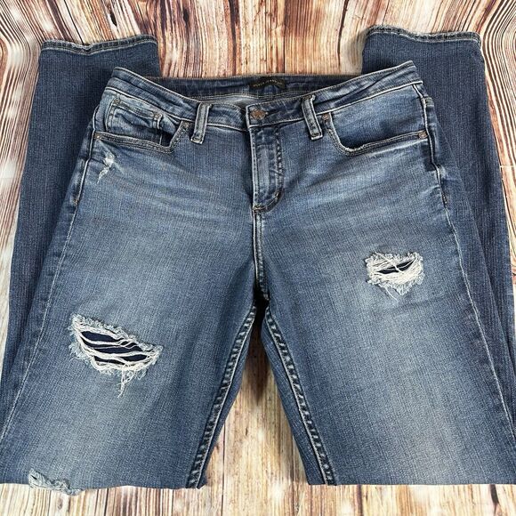 Silver Jeans Co BEAU Womens Size 30 Blue Mid Rise Distressed Denim Pants 31x31 - Picture 3 of 12